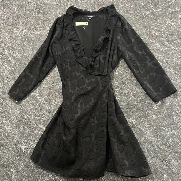 Madewell Women's Side- Wrap Black Ruffle Dress SIZE Small Petite Style AG700 NWT - Picture 1 of 13